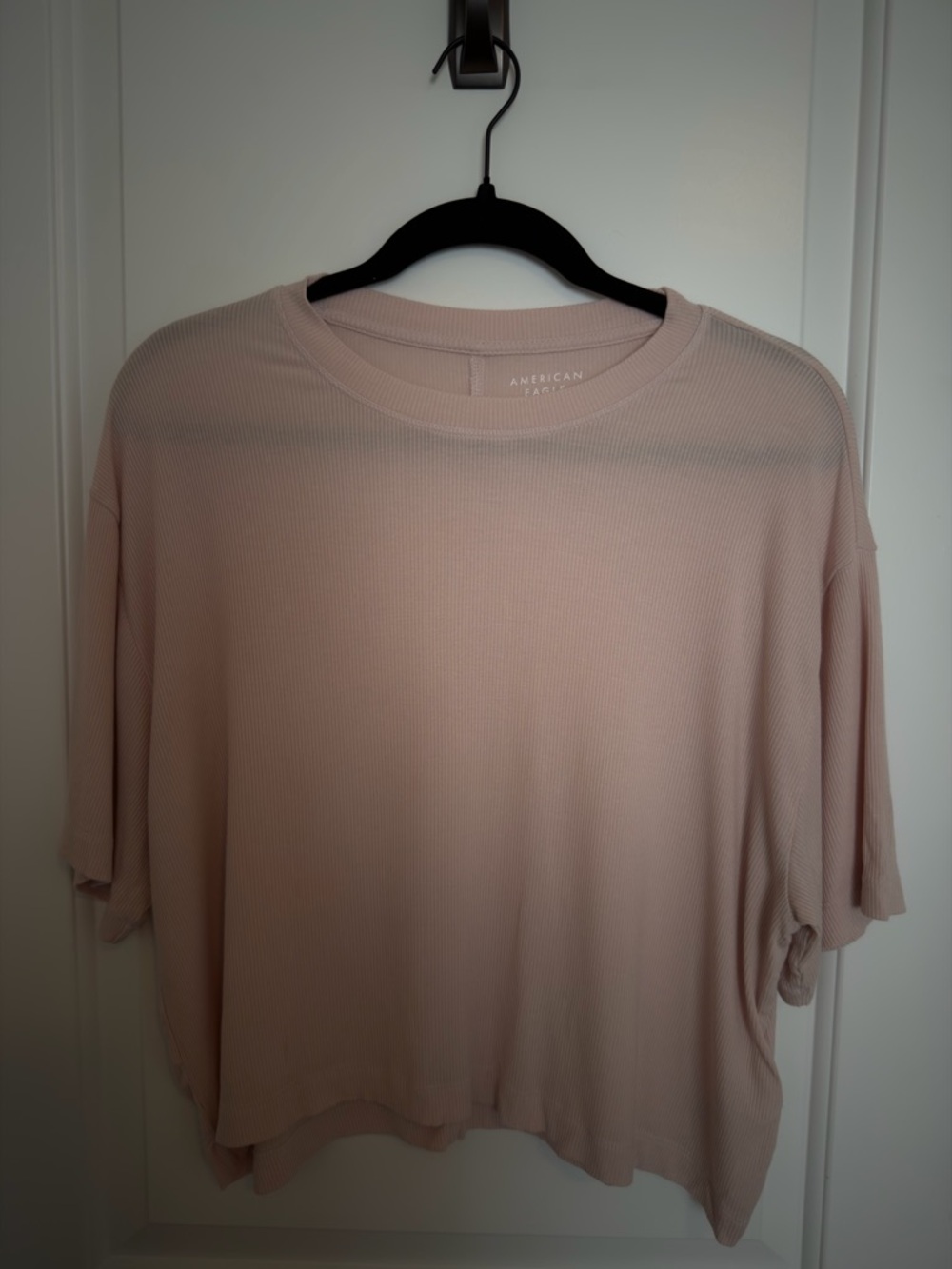 American Eagle Outfitters Ribbed Relaxed Short Sleeve Tee - Light Blush